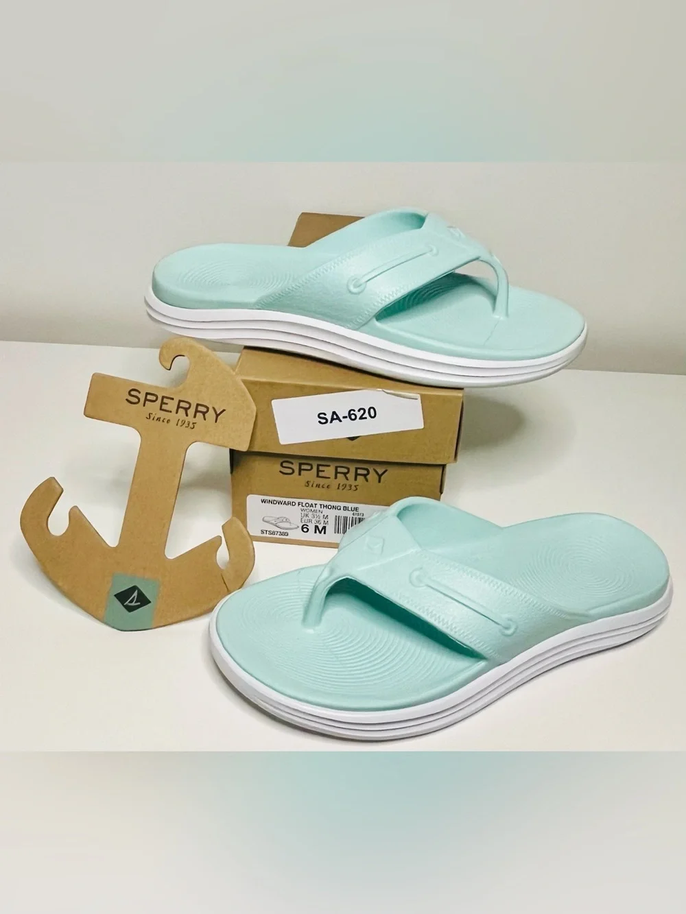 Sperry Mint Green Foam Thong Sandals with White Midsole